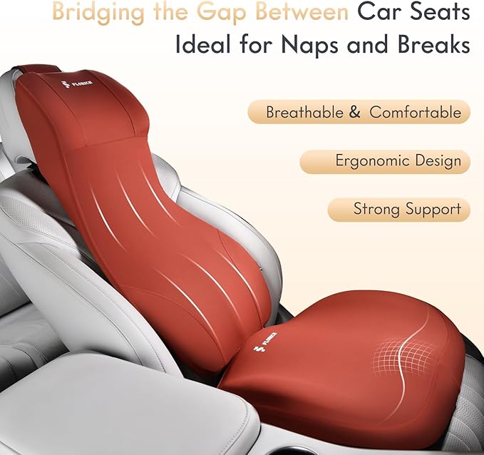 FLORICH Memory Foam Car Seat Cushion with Lumbar Support Headrest Pillow 2-in-1 Ergonomic Back Support and Neck Pillow Car Cushion for Driving Seat Back Rest Pillow Pressure Sciatica Pain Relief, Red