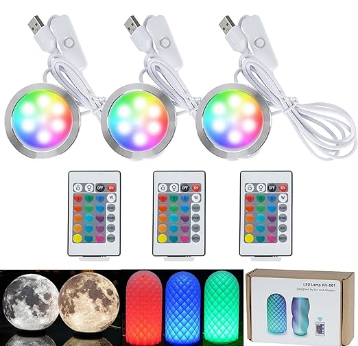 3PCS Remote Control RGB LED Lamp Kit 001 with Power Off Color Storage for Bambu Lab H2D/X1/P1P/A1 Includes Button Battery Makerworld 3D Printed DIY Hardware Model Spare Parts 5V USB Powered