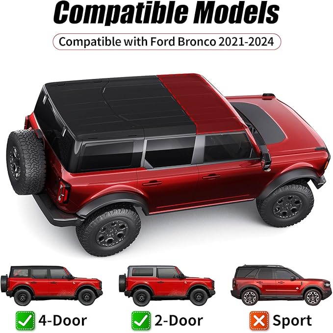 Hard Top Storage Bag Compatible with Ford Bronco 2024 2023 2022 2021, Fit Bronco Accessories 2/4-Door, Roof Panel Over First Row Seat, Portable Panel Storage Bag