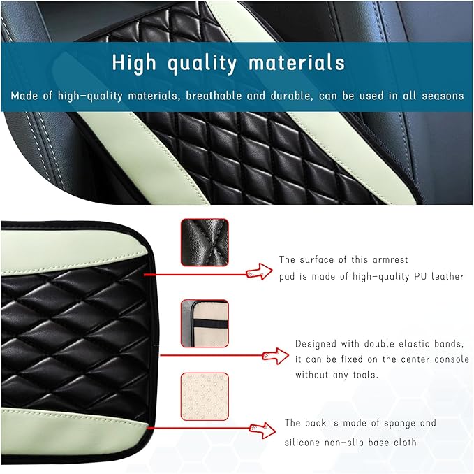 Car Center Console Cushion Pad, Universal Leather Waterproof Armrest Seat Box Cover, Comfortable Auto Armrest Cover Protector, Car Interior Decor Accessories for Most Vehicles (Green)