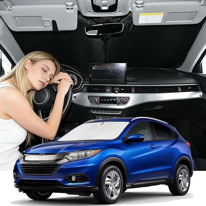 Windshield Sunshade for Honda HR-V 2016-2022 Sun Shade Car Windshield Accessories Upgrade 4 Layers Blocks UV Rays Custom Fit HRV Car Window Shades Front Windshield Keep Cool Foldable