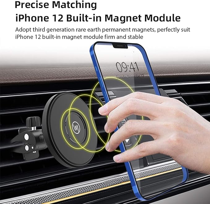 Magnetic Air Vent Phone Holder Compatible with Apple Magsafe iPhone 16, 15, 14, 13, 12 Car Mount Magnet Holder, Car Accessories, Charging Not Supported (Pro, Max, Plus, Mini) Black