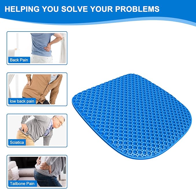 Large Gel Seat Cushion for Long Sitting With Non-Slip Cover,Soft & Breathable,Chair Cushion,Car seat Cushion,Office seat Cushion,Seat Cushion for Desk Chair,Wheelchair Cushion (Blue, Large Size)