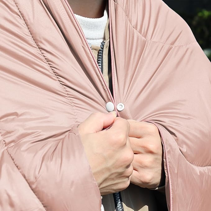 zzlamb Camping Blanket for Cold Weather,Outdoor Puffy Blanket Portable Down Alternative,Windproof Warm Cloak with Snaps,Cozy Quilt Backpacking Picnic RV Travel Plane Car Hammock Beach Climbing