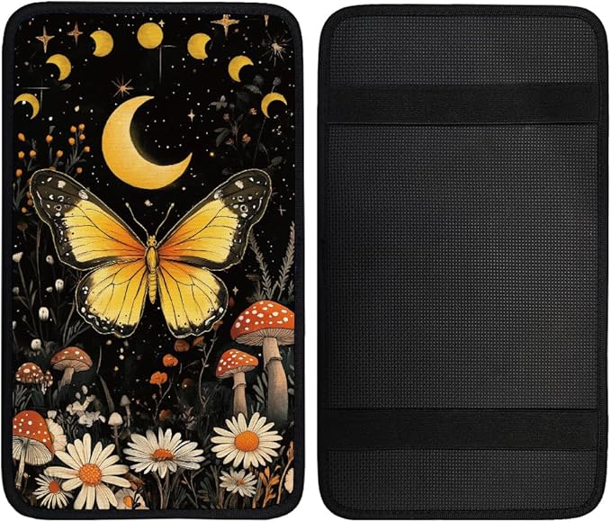 1pc Center Console Armrest Cover Pad 12.6x7.5 inch Butterfly Neoprene Car Armrest Cushion Waterproof Armrests Seat Box Cover Protector for Universal Cars Vehicles SUVs