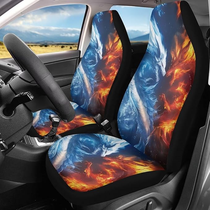 Cool Dragon Car Front Seat Covers Soft Car Seat Cover Easy Installation Breathable Front Seat Cover Protection Interior Accessories Universal for Auto SUV 2 Pcs
