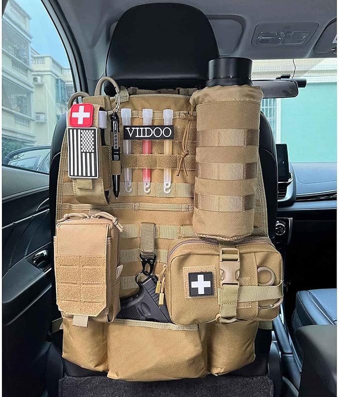 Upgrade 1000D Molle Seat Back Organizer with Pouches, Tactical Molle Vehicle Panel Car Seat Cover Protector Seat Back Organizers