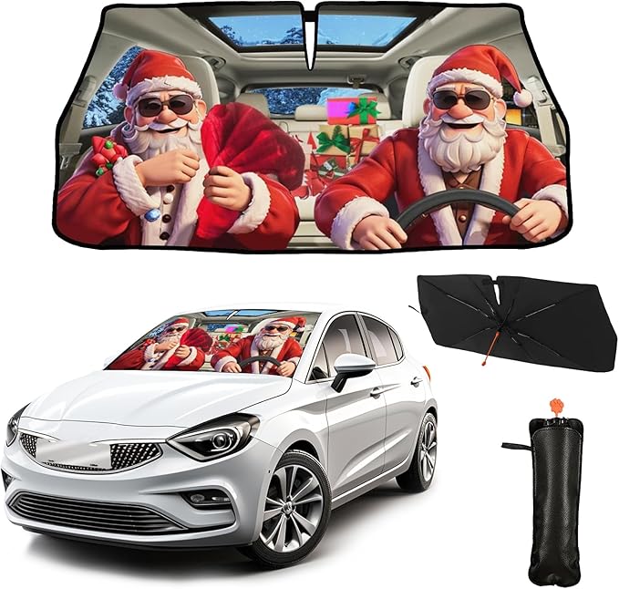 CHILL·TEK Funny Animal Car Windshield Sun Shade Umbrella, Christmas Car Sun Shade Umbrella, Block UV Rays Heat Foldable Windshield Umbrella Sun Visor Protector - Keep Vehicle Cool for Cars SUV