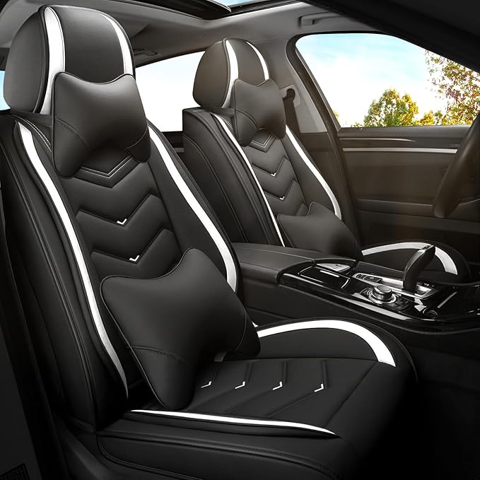 Car Seat Covers for Lexus ES 350 2007-2026, Premium Nappa Leather Car Seat Cover, Stylish Sport Seat Covers， Automobile Seat Cover Sets.(Luxury 2 Seats/Black White)