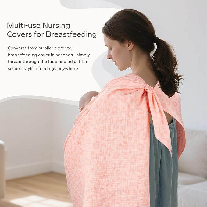 SERAPHY 2-in-1 Muslin Baby Car Seat Cover & Nursing Cover, Soft Lightweight Breastfeeding Cover for Boys and Girls,Breathable Canopy for Infant Carseat & Stroller for Summer—Love