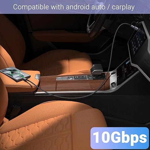 20Gbps Android Auto USB C Cable 2-in-1 [1ft, 2Pack] 240W Max USB 3.1 Gen 2 Fast Charge & Data Transfer USB C CarPlay Cable, Compatible with iPhone 16 15 Pro Max, Galaxy S23, Pixel 9 Pro XL
