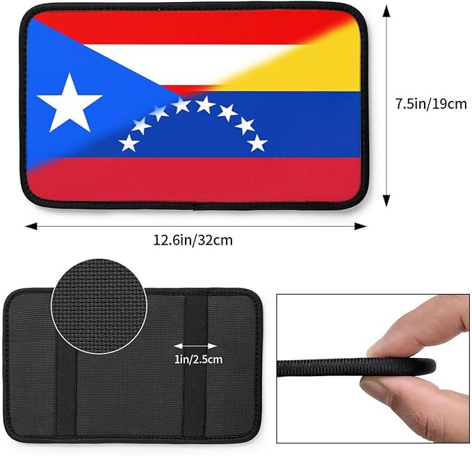 Venezuela Venezuelan Puerto Rico Flag Auto Center Console Armrest Cover Car Handrail Box Cushion Pad Mat Universal Fit Most Vehicle Sedan Truck SUV Soft Comfort Decor Accessories