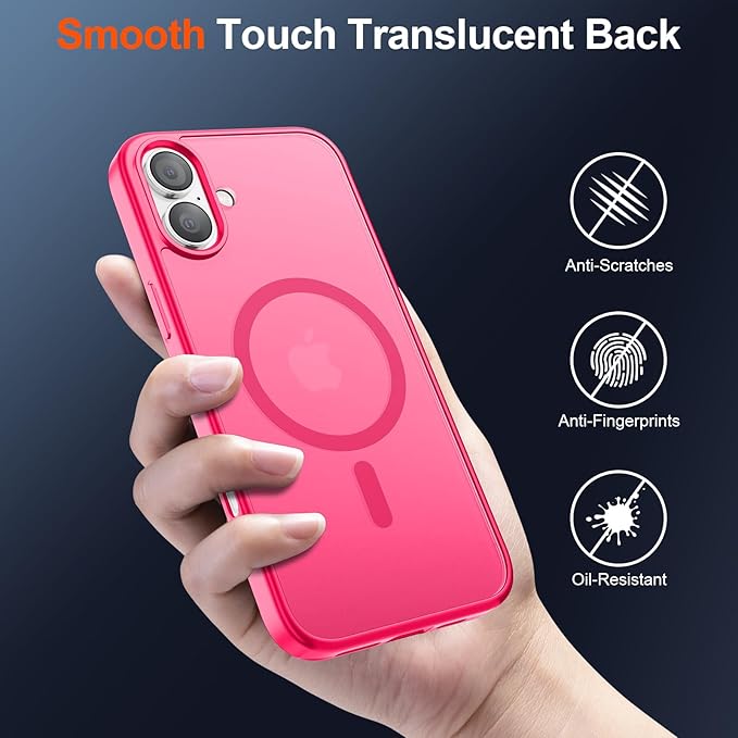 SUPFINE Magnetic for iPhone 17 Case (Compatible with MagSafe)(Military Grade Drop Protection) Translucent Matte Shockproof with Anti-Fingerprint Phone Cover,Hot Pink