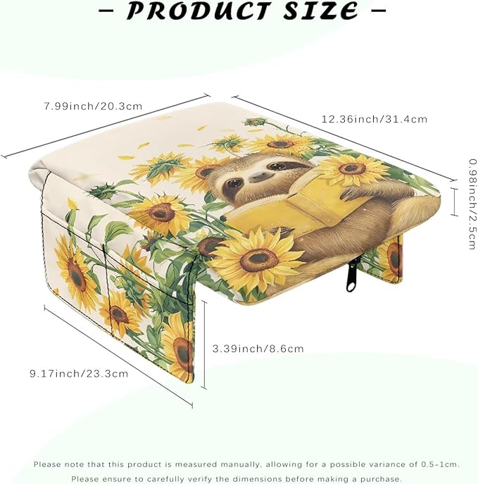 Dreaweet Car Console Covers with Pockets Cute Sunflower Sloth Arm Rest Cover for Car Women Thick Car Armrest Cushion Pad Universal Fit Most Vehicle SUV Trucks Sedan Van