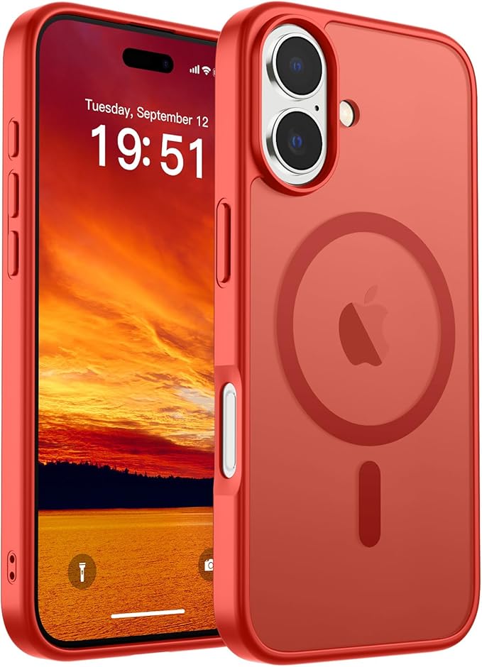SUPFINE Magnetic for iPhone 17 Case (Compatible with MagSafe)(Military Grade Drop Protection) Translucent Matte Shockproof with Anti-Fingerprint Phone Cover 2025,Red
