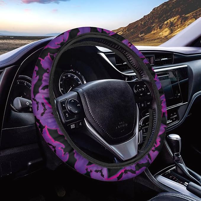 SEANATIVE Purple Bat Car Steering Wheel Cover, Anti-Slip, Safety, Soft, Breathable, Universal Car Steering Wheel Dust Cover, Easy to Disassemble