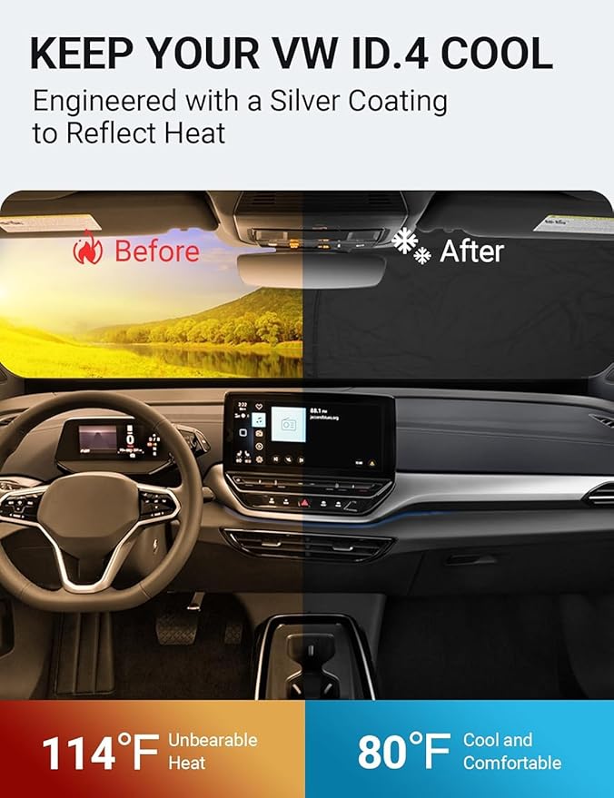 Proadsy Windshield Sun Shade for Volkswagen VW ID.4 2021-2025 2026 4-Layer Foldable Front Sunshade Protector Sun Visor Blocks UV Rays Keep Car Cooler Accessories