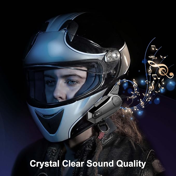 Motorcycle Bluetooth Headset Wireless Helmet 2-Way 400M Intercom Headphone with CVC Noise Cancellation Stereo Music IPX6 Waterproof for Half/Open Face Helmet 2 Pack