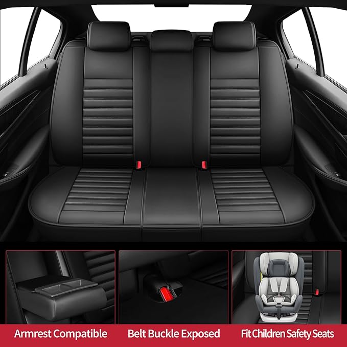 Fit Forester Car Seat Covers for Subaru Forester 2007-2025 2026 - Upgraded Premium Waterproof & Breathable Leather, Airbag Compatible, All-Weather Seat Cushion Protector (Full Set, Black)