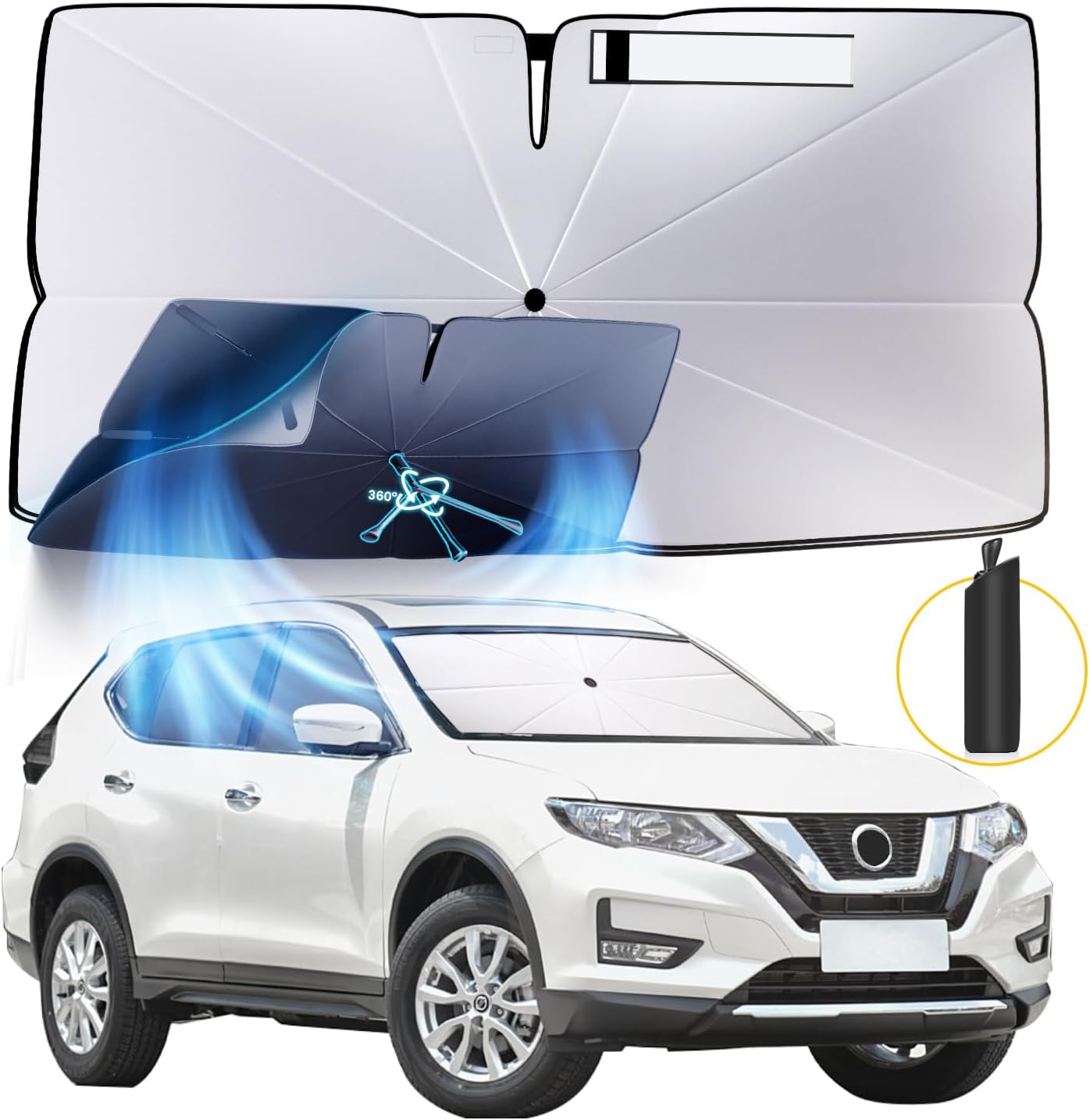 Windshield Sun Shade Umbrella: for Nissan Rogue/Rogue Platinum 2021 2022 2023 2024 2025-4-Layers Front Car Window Shades - Double Rogue-2021-2025 Thickened Foldable Sunshades Block UV Keep Cool