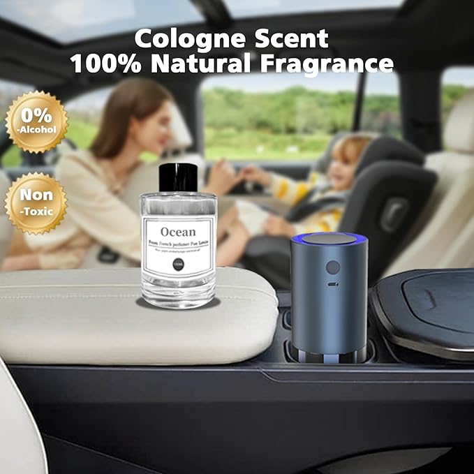 Smart Car Air Freshener, Car Air Freshener Diffuser with 100ml Perfume, Auto On/Off Intelligent, Rechargeable Aroma Diffuser,Auto Two Spray Modes, Ocean Scent, Light Fragrance Type