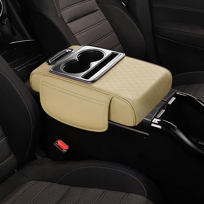 Car Center Console Pad PU Leather Armrest Organizer with Tissue Box Slot for Vehicles, Style G
