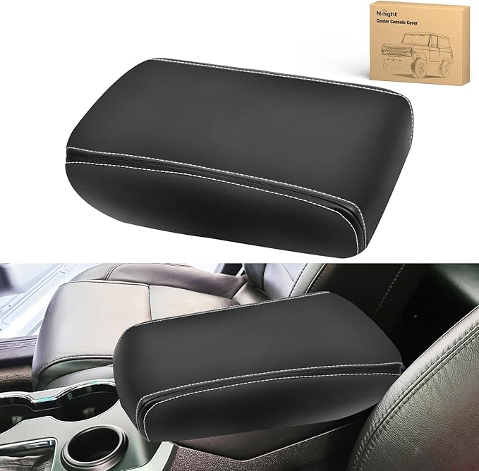 Nilight Center Console Cover Compatible with 2011-2019 Ford Explorer PVC Leather Armrest Cover for Car Middle Center Console Cushion Pad Waterproof Console Covers Car Armrest Box Cover Black