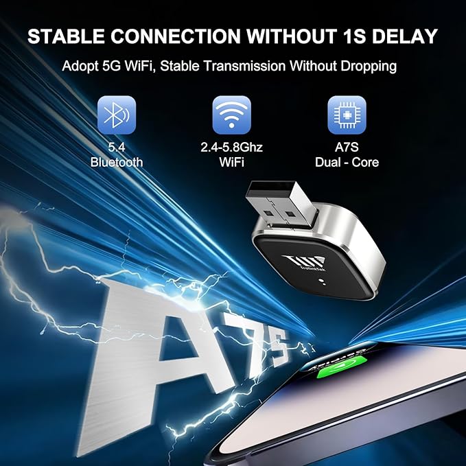 Mini Wireless Adapter for Carplay & Android Auto, 2026 Upgraded, Converts Wired to Wireless CarPlay Dongle, Plug & Play, Fast Stable Connection, Compact Design for iPhone & Android with USB/USB-C