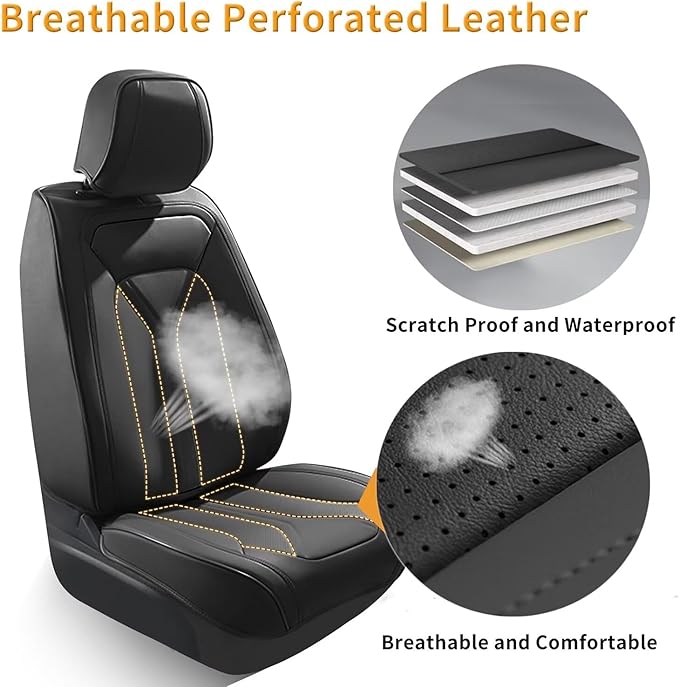 5 Seats Seat Covers Fit for Kia Sorento 2007-2023 2024 2025 Custom Breathable Leather Car Seat Cover Fit for Sorento (5 Seat,Black)