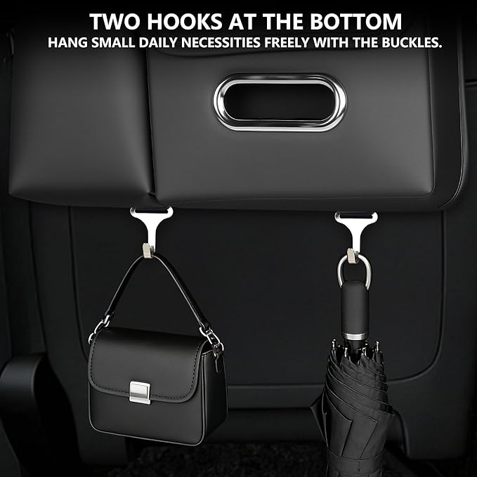 Upgrade Seat Back Organizer for Car – PU Leather Multi-Pocket Hanging Storage Bag with Bottle Holder & Travel Tidy Pouch Pocket Kids, Tissue Holder Large-Capacity Backseat Organizer , Black 1PC