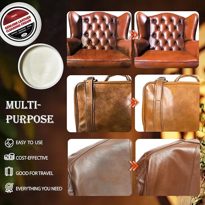 Leather Cleaner and Conditioner, Cleaning & Recoloring Cream for Leather Funiture, Shoes, Boots, Car Seat, Bags-150g