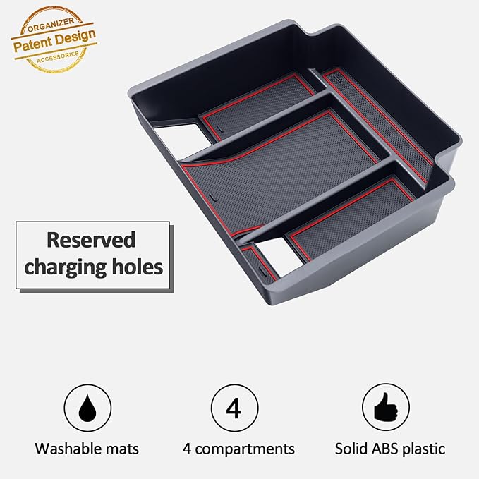 TOPINSTALL 22-26 Red Refreshed Full Tray Compatible with 2022-2026 Silverado/Sierra 1500 and 2024-2026 Chevy Silverado/GMC Sierra 2500HD 3500HD, Armrest Organizer (Full Console w/Bucket Seats ONLY)