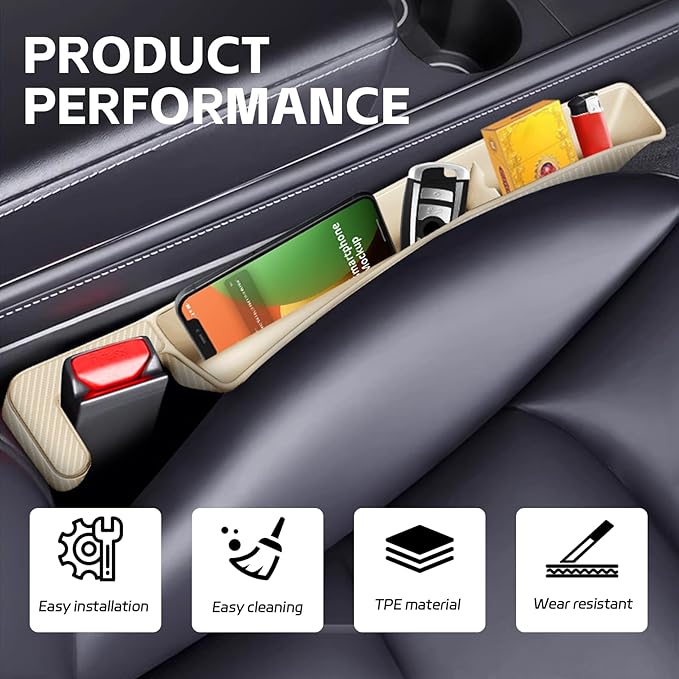 2PCS Car Seat Gap Filler Organizer, Multifunctional Seat Gap Storage Box for Phone Key, Stop Things from Dropping Between Seat and Console, Universal Interior Car Accessories (Beige)