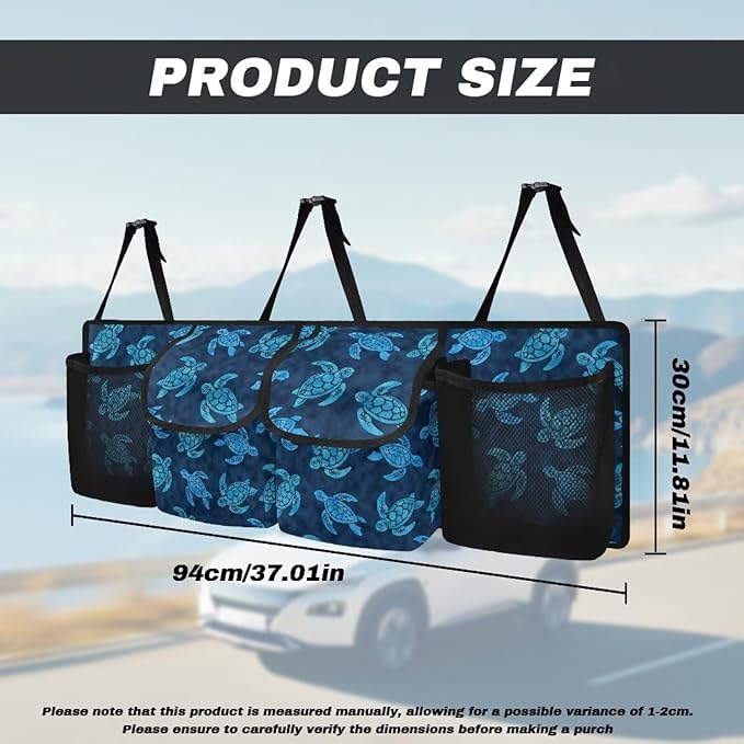 Sea Turtle Car Trunk Organizer and Storage, Backseat Hanging Storage with 4 Bag Car Accessories, Backseat Car Organizer Universal for Cars, Truck