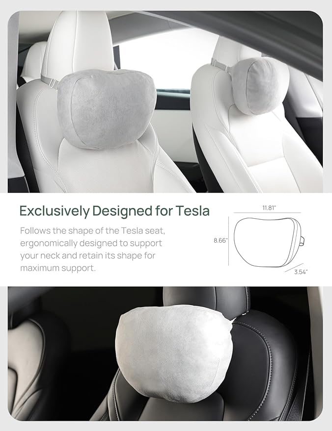 TPARTS Headrest Neck Pillow for Tesla Model 3/Y/X/S, Soft Faux Suede Fabric Car Neck Support Pillow Cushion for Traveling (Filled with Dupont Sorona Fiber)-1pc Gray