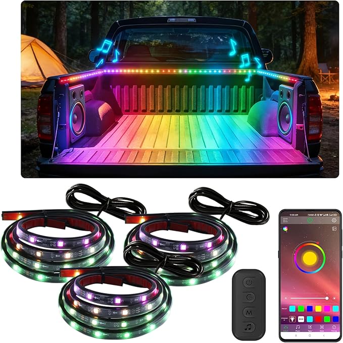 Truck Bed Lights 3Pcs - Multicolor 16 Million Colors,APP & Built-in Control,IP67 Waterproof,Music Sync,12V DC,60-Inch