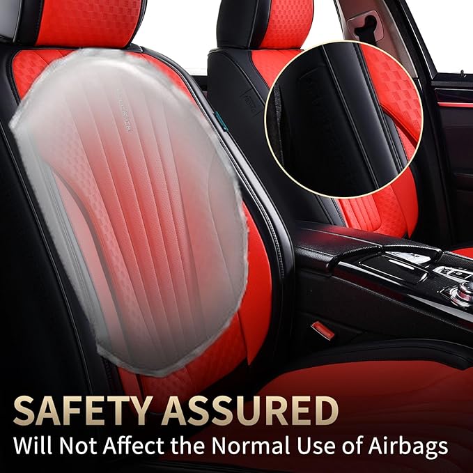 FLORICH Car Seat Covers, Premium Leatherette Car Seat Covers Full Set, Breathable Car Seat Cushion Front Seats and Back, Automotive Seat Protectors for Sedans Cars SUV Trucks - Black&Red