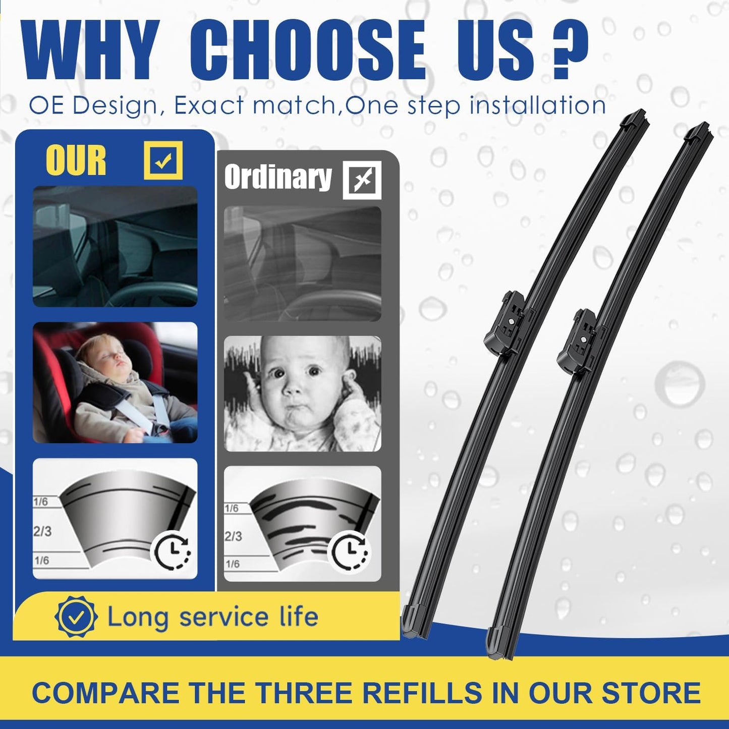 2 wipers Factory Replacement For Toyota Prius 2016-2021 2022 2023 Original Equipment Replacement Windshield Wiper Blades Set - 28"+16" (Set of 2)