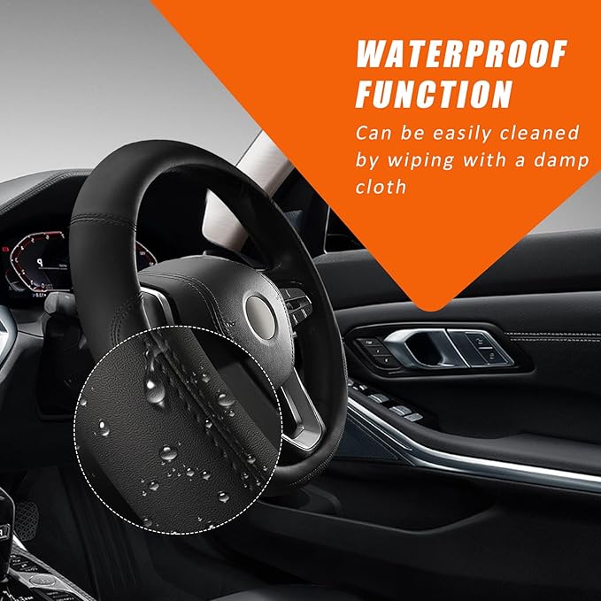 Ziciner Steering Wheel Cover, Soft Leather Premium Durable Elastic Auto Wheel Cover Protector, Stretch Breathable Anti-Slip Lining, Universal 14.5-15 inch Car Interior Accessories (Black)