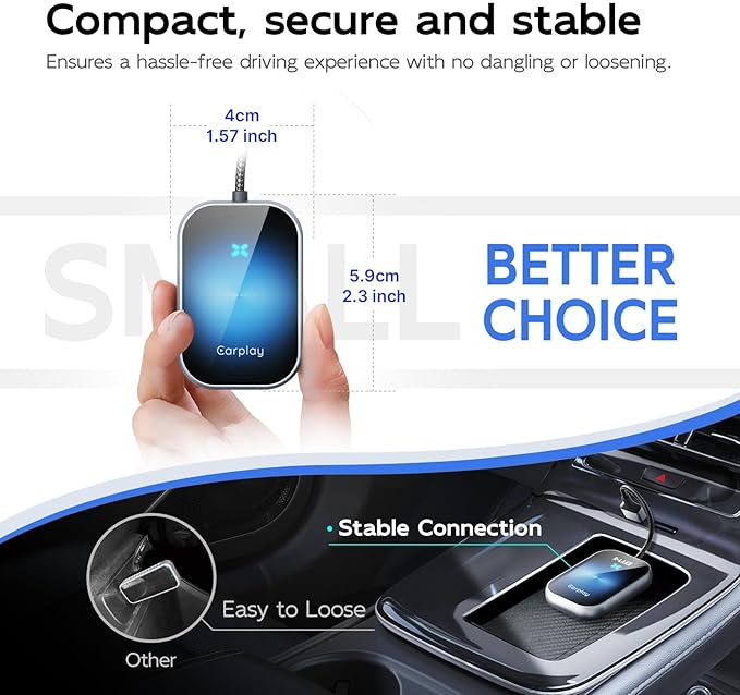 Wireless CarPlay Adapter for Apple iPhone (2025 Upgraded) - Multi-User Seamless Connection for Convert Wired to Wireless Car Play Adapter - No Latency from iOS 10+ to Screen w/USB C (Blue)