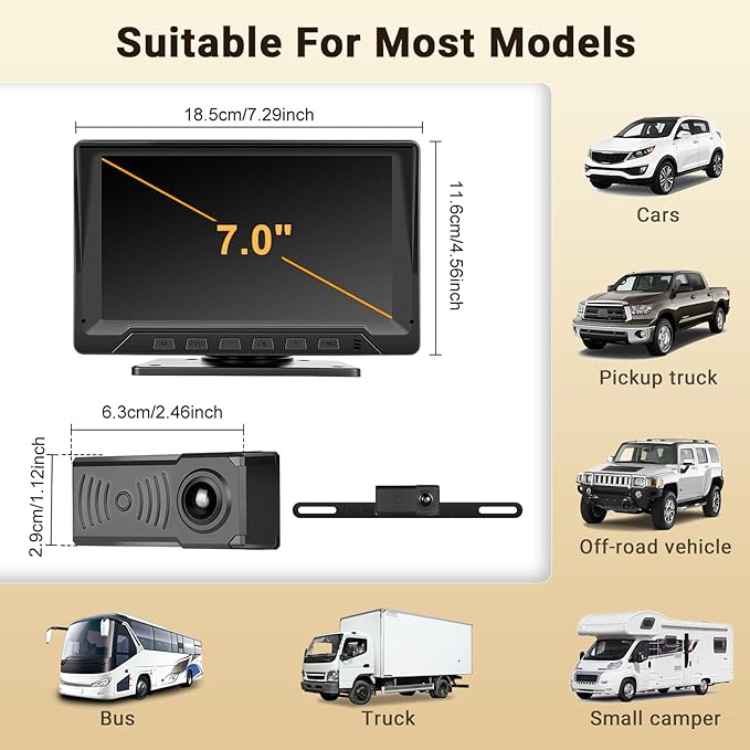 Hikity 7" Backup Camera Waterproof with Radar Detection/Night Vision/Reversing Guidelines, Front/Rear View Monitor Kit for US All Car Models - 12V Lighter Power, 170° Wide-Angle Lens