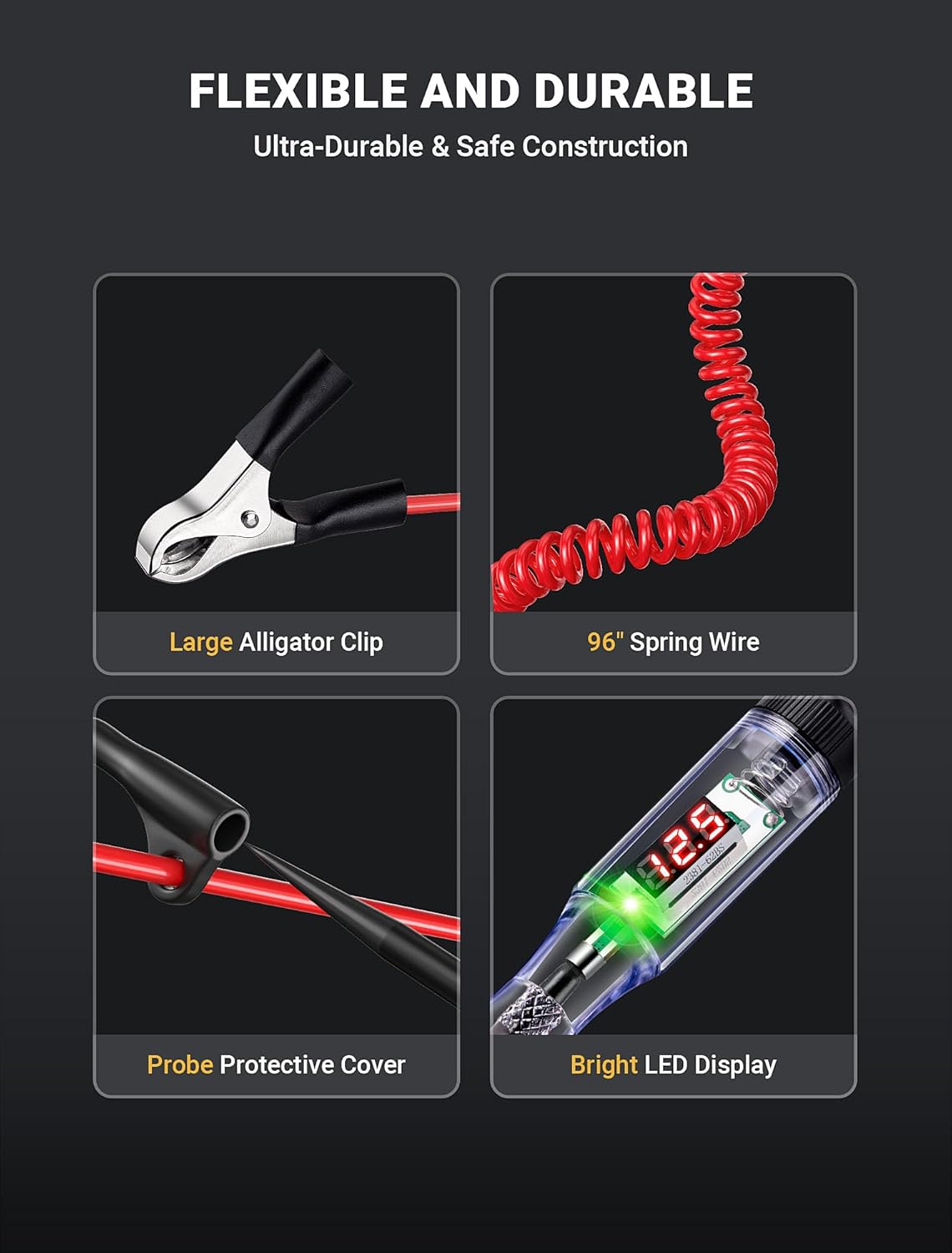 Automotive Test Light with 5-120V LED Digital Voltage Display, Circuit Tester Automotive with Voltmeter & Dual Color Polarity Indicator, Electrical Test Pen with Long Probe for Car RV Fuse Checker