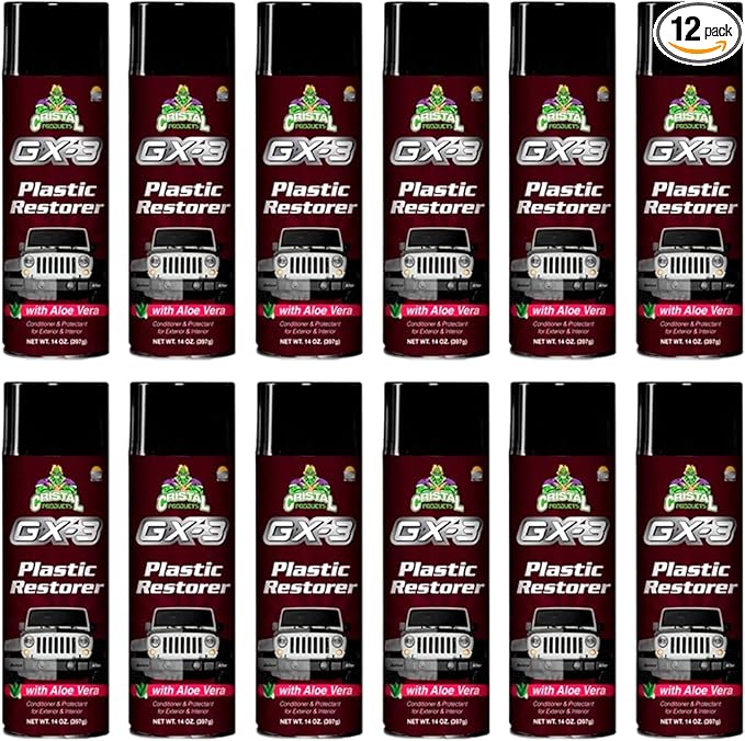 GX-3 Plastic Restorer – Black Plastic Restorer for Cars & Automotive Trim Restorer – Interior Car Cleaner & Exterior Faded Plastic, Vinyl & Rubber Renewer with Aloe Vera 12PK (14 fl oz)