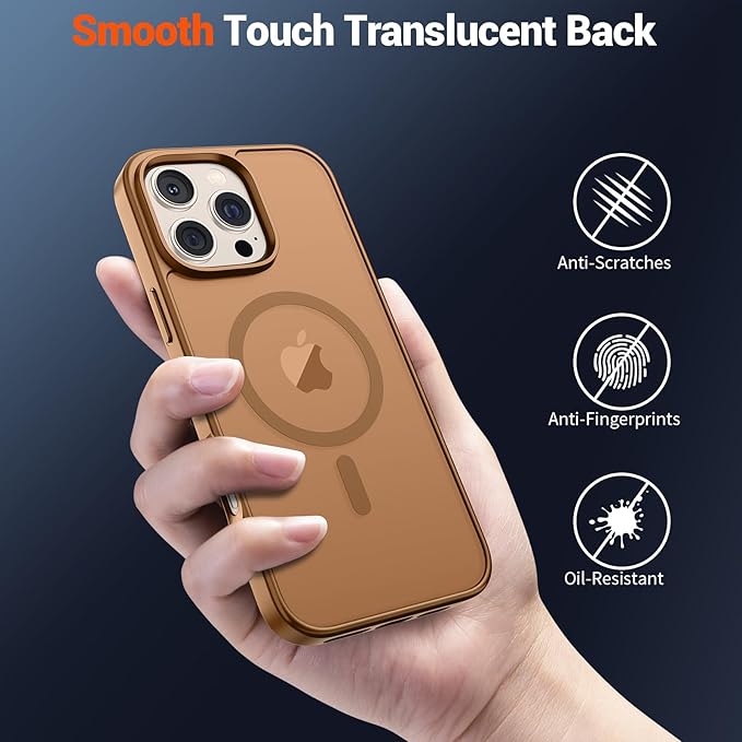 SUPFINE Magnetic for iPhone 16 Pro Max Case (Compatible with MagSafe) (Military Grade Drop Protection) Slim Translucent Matte Shockproof with Anti-Fingerprint Phone Case,Brown