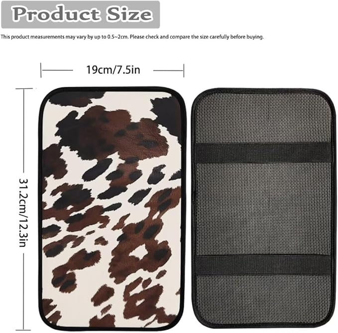 Coldinair Brown Cow Print Universal Car Center Console Pad Soft Armrest Protector Cover Fit for Most Vehicle,SUV,Truck,Car Interior Accessories Decor