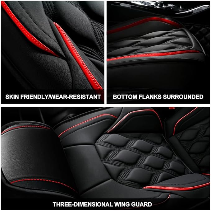 AOMSAZTO Car Seat Covers Full Set Fit for Chevy/Chevrolet Blazer 2019-2026 Waterproof Faux Leather Car Seat Cushions Automotive 5 Seat Covers Set（Black&Redline）