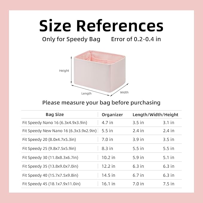 DGAZ Silk Purse Organizer Insert Fits LV Speedy 16/20/25/30/35/40/45 bags，Silky Smooth Bag Organizer，Luxury Handbag & Tote Shaper(Pink,SP40)