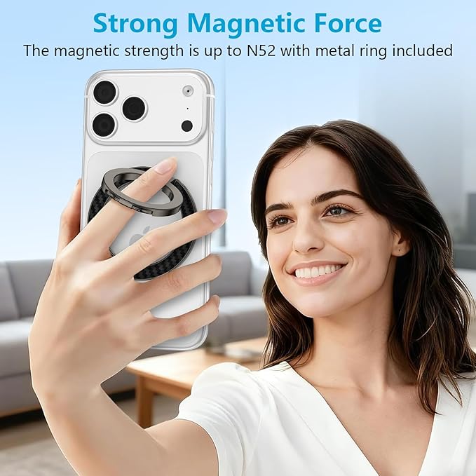 MagSafe Phone Ring Holder, 360° Rotation Magnetic Phone Grip Kickstand with Double-Sided Magnet Mag Safe Finger Ring Stand for Samsung S26 S25 FE S24 Ultra iPhone 17/16/15/14 Pro Max Google Pixel 10a
