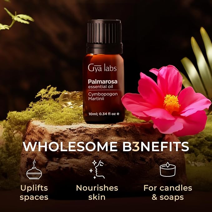 100% Pure Palmarosa Essential Oil - 0.34 Fl Oz - Palmarosa Oil for Hair, Skin, Diffuser, Aromatherapy & DIY Candle Making Scent