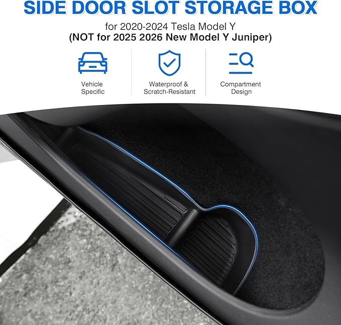 Canvcle Car Door Side Storage Box and Trash Can for 2020-2024 Tesla Model Y (Not for Juniper) Accessories Front Rear Door Insert Tray Organizer Slot Storage Protector with Trash Can 6PCS